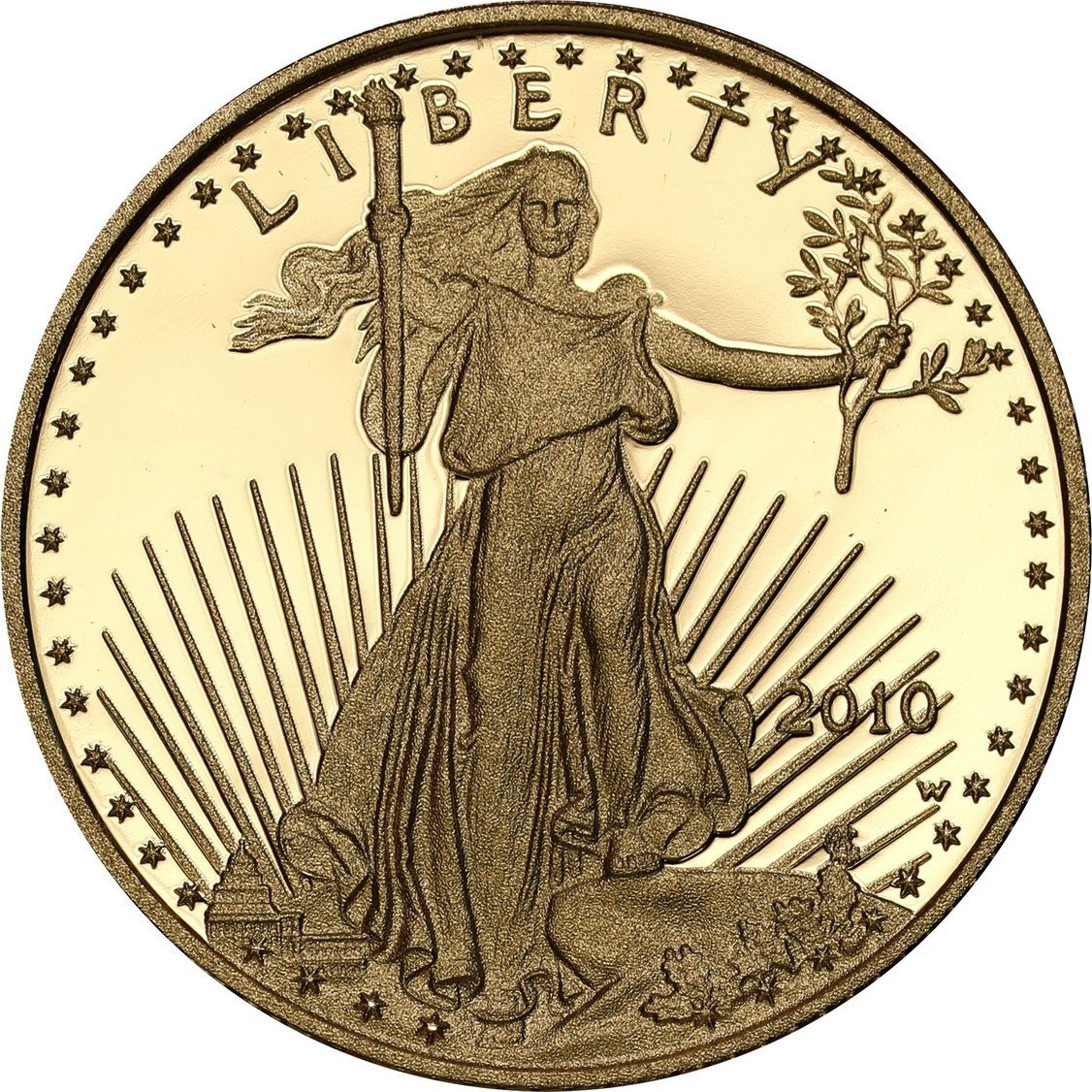USA. Złote 5 $ dolarów 2010 Orzeł (Eagle) - LUSTRZANY – 1/10 uncji złota